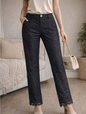Lilly Pulitzer Black Lace Straight-Leg Pants Cottagecore